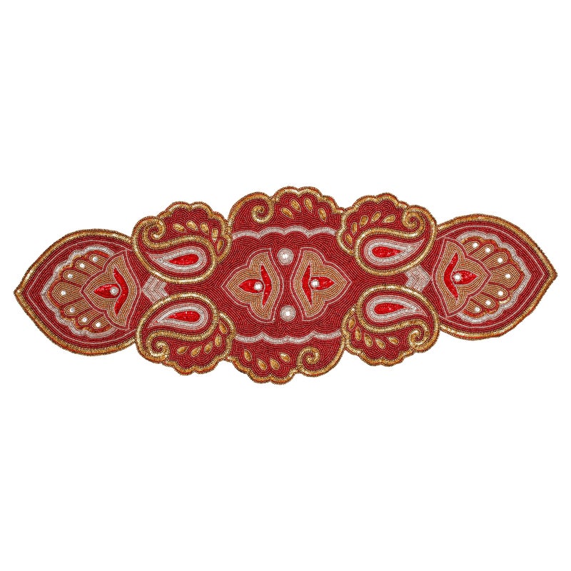 Light & Pro Lightnpro Christmas Beaded Table Runner 13x36 Inch - Maroon Gold Paisley Design - Handmade Elegant Perfect Table Mat for Holiday DÃ©cor, Weddings, Thanksgiving, Family Gatherings, New Year Celebration - Image 2